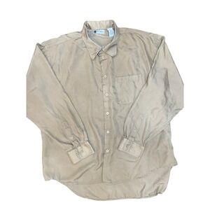 Bachrach Silk Cotton Shirt Mens XL Tan Good Long Sleeve Button Down P.O. 96443